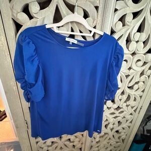 Calvin Klein Blue Ruffled Short Sleeve Blouse